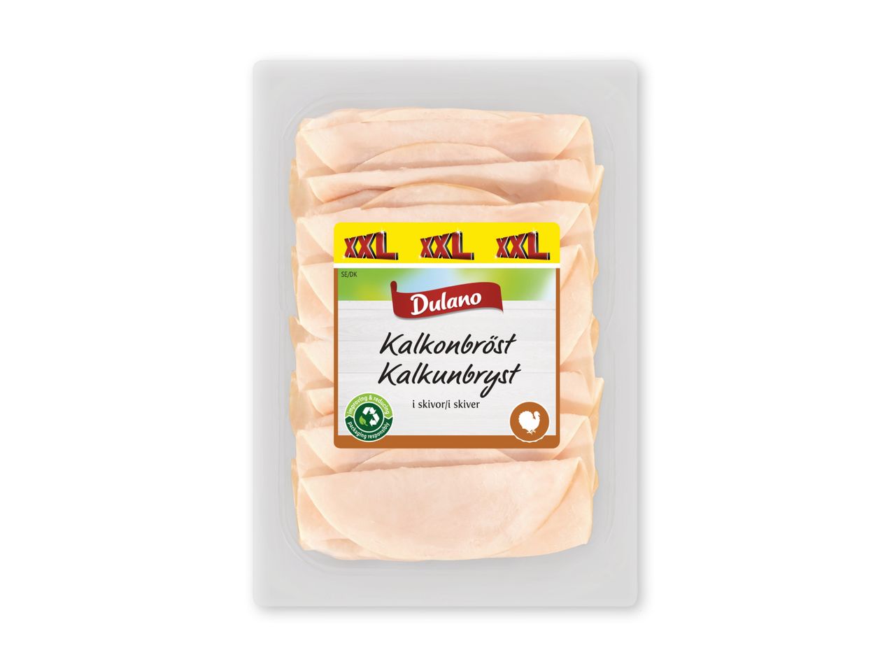 Pakke med skiveskåret kalkunbryst fra Dulano.