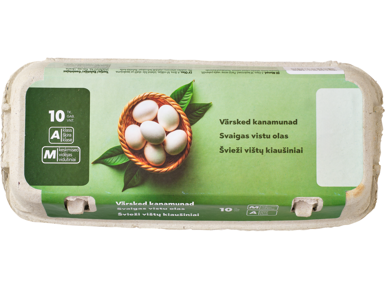 Karbis 10 värsket A klassi keskmise suurusega kanamuna.