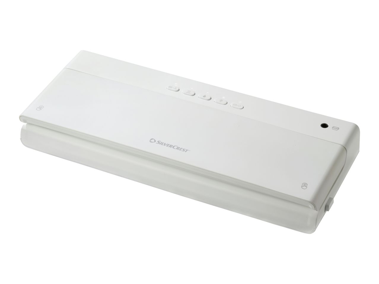 White vacuum sealer with control buttons on top