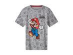 En grå Super Mario t-shirt til børn med et print af Mario og ikoniske elementer fra spillet.