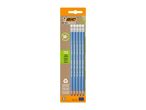 A pack of five blue graphite pencils, made with 56% recycled materials, and packaging with 60% recycled content.