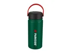Green Parkside water bottle with a black lid and red handle.