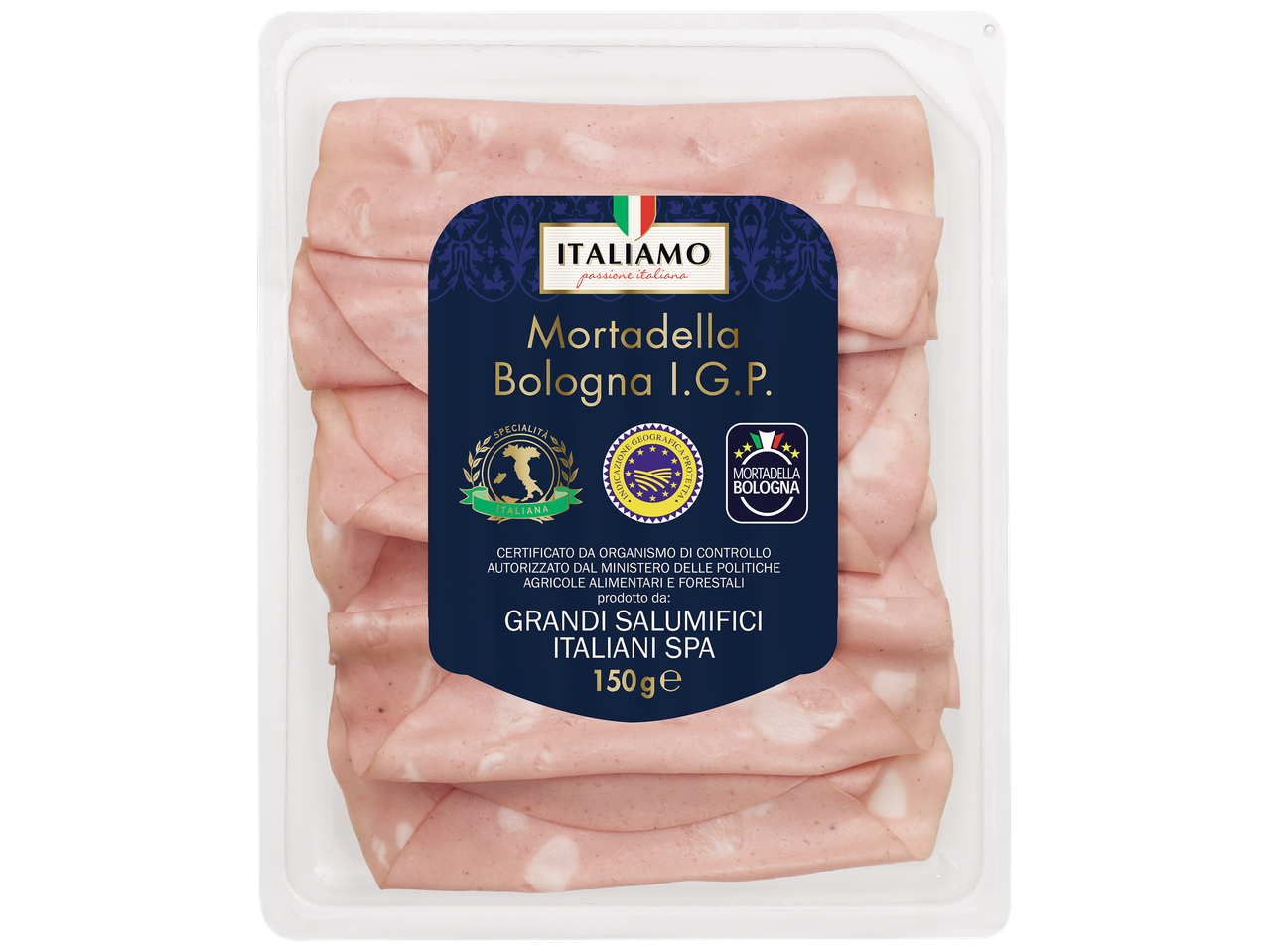 Mortadelle de Bologne I.G.P. en tranches, 150g.