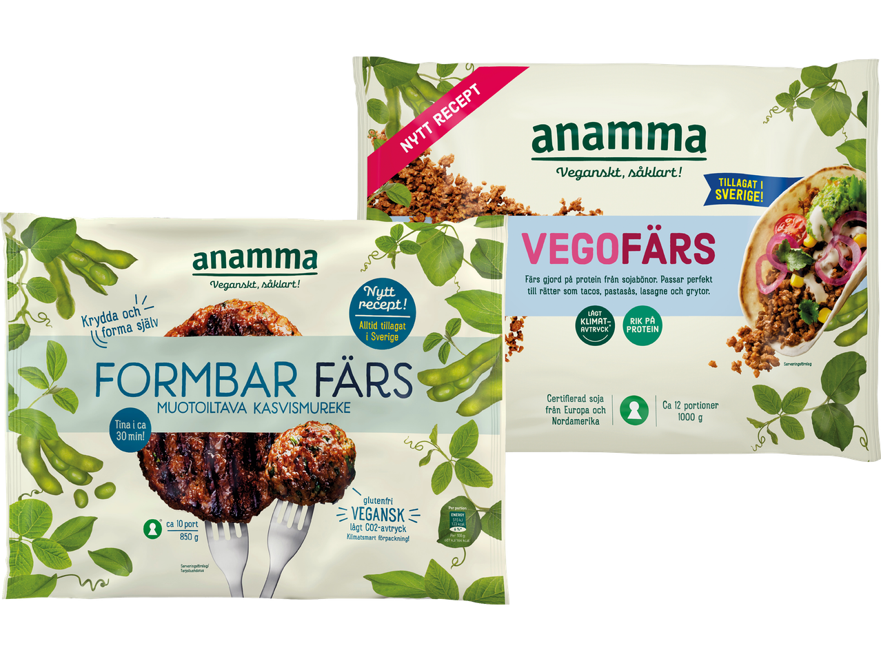 Anamma erbjuder vegofärs och formbar färs, båda veganskt och klimatsmarta.