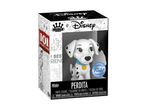Hvid og sort plettet hundefigur i en hvid og sort æske med teksten '101 DALMATIANS'.