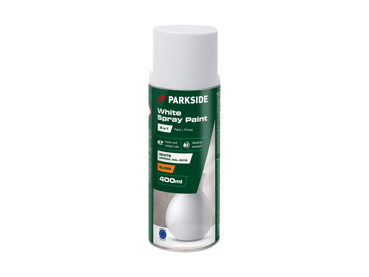 A can of Rust-Oleum Painter's Touch 2X Ultra Cover spray paint in white.