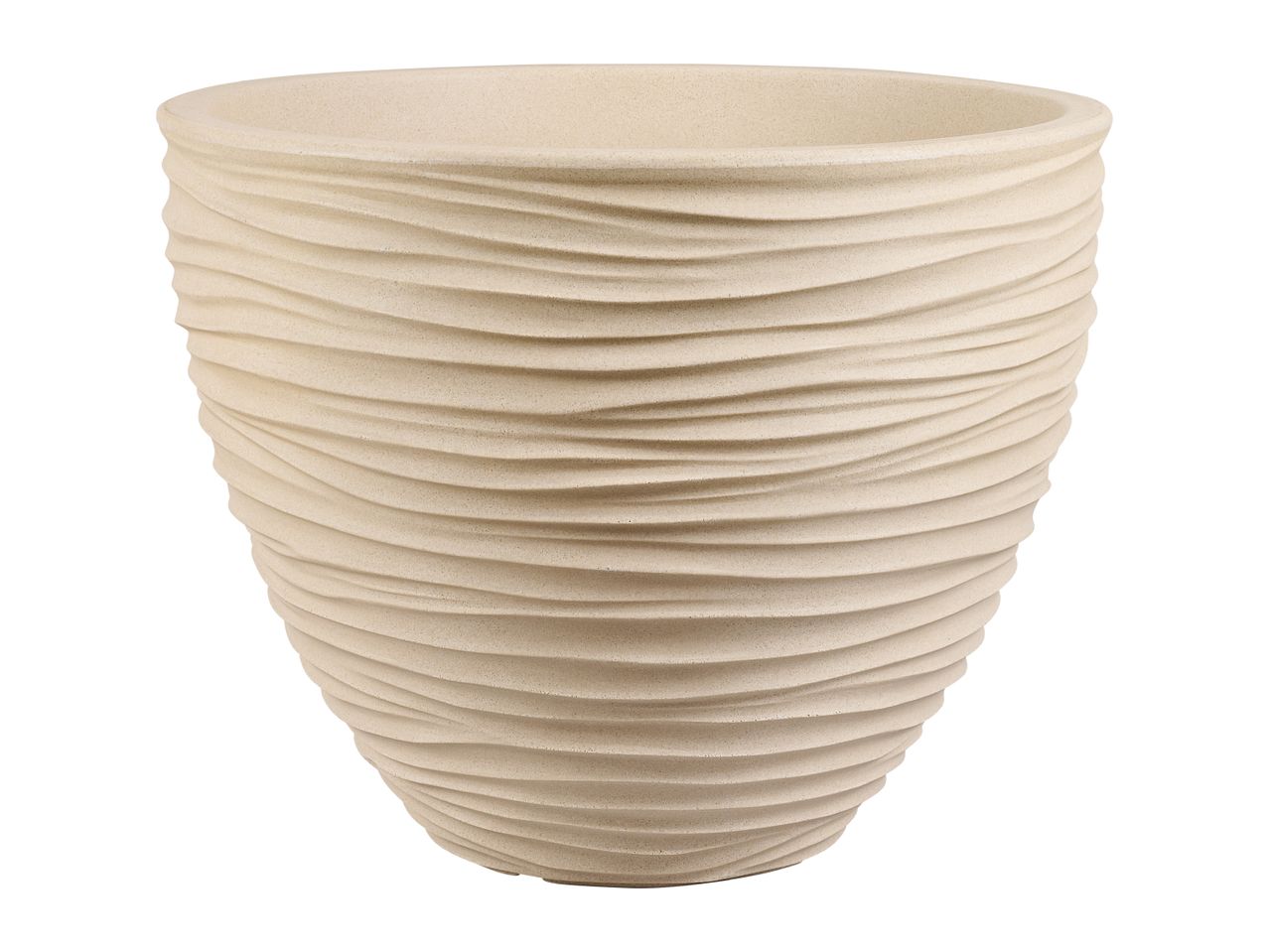 Beige planter with a textured, wavy surface
