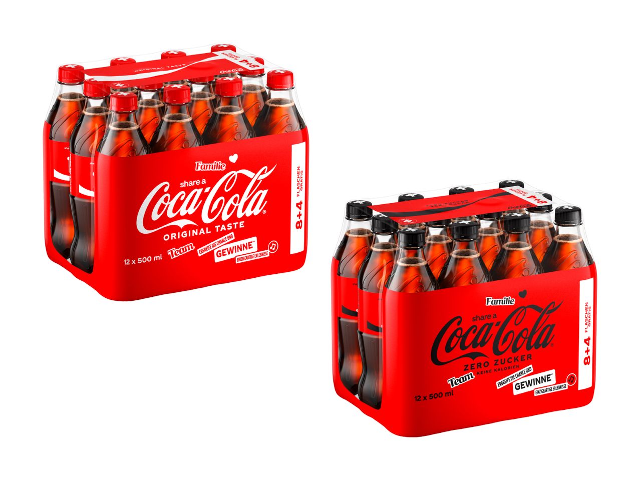12er-Pack Coca-Cola und zuckerfreie Coca-Cola Zero.