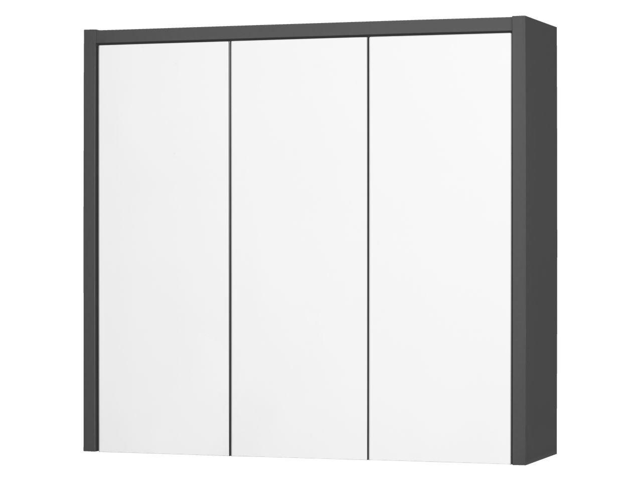 Kolmeukseline riidekapp valgete ustega ja tumedahallist raamiga.