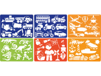 Șabloane de desen pentru copii cu teme de vehicule, dinozauri, pirați și multe altele.