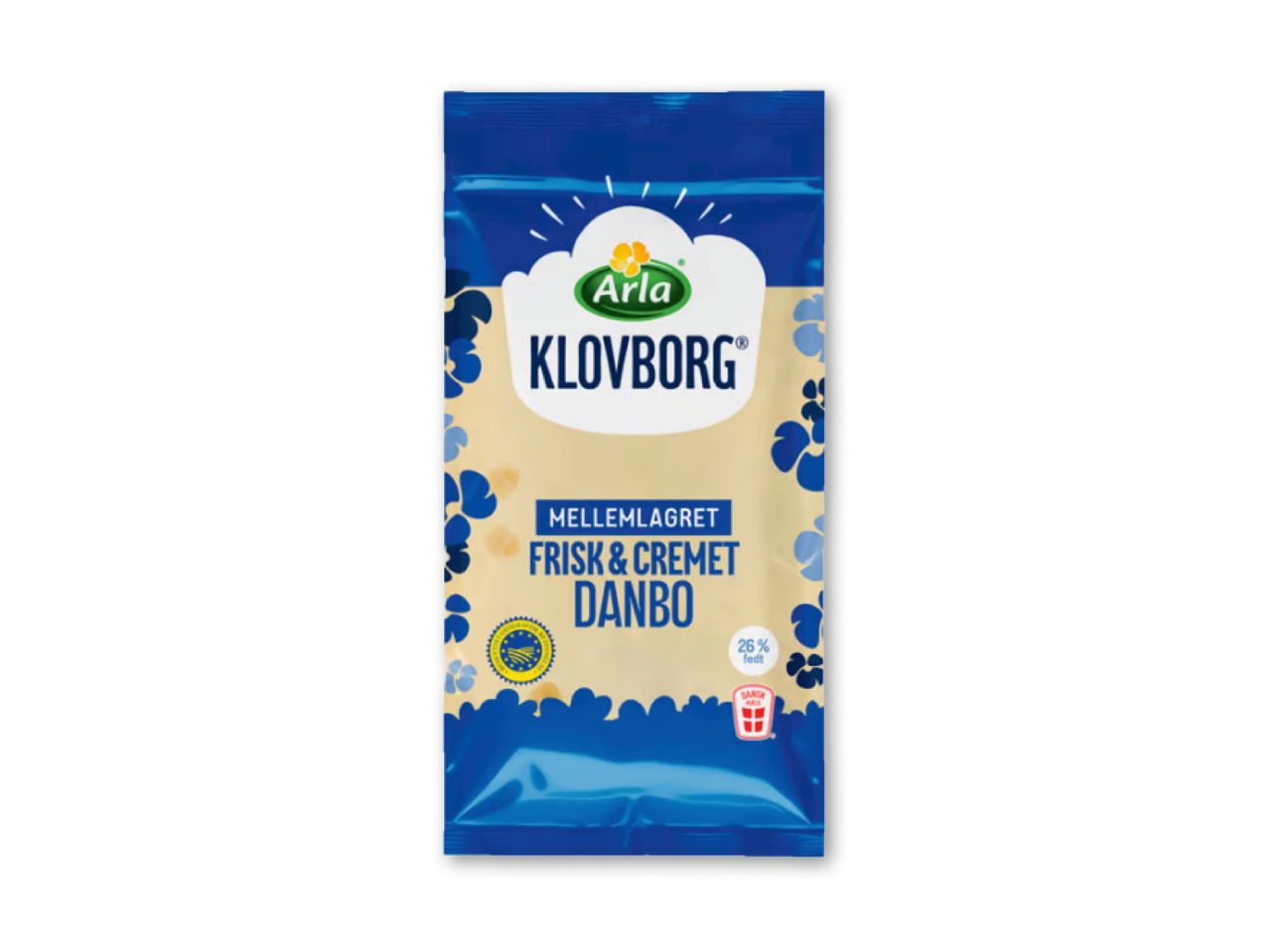 Pakke med mellemlagret, frisk og cremet Danbo ost med 26% fedt.