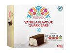 Vanilla flavour quark bars with nutritional information and a Rainforest Alliance cocoa seal.