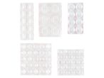 Various clear self-adhesive bumper pads in square and circular shapes.