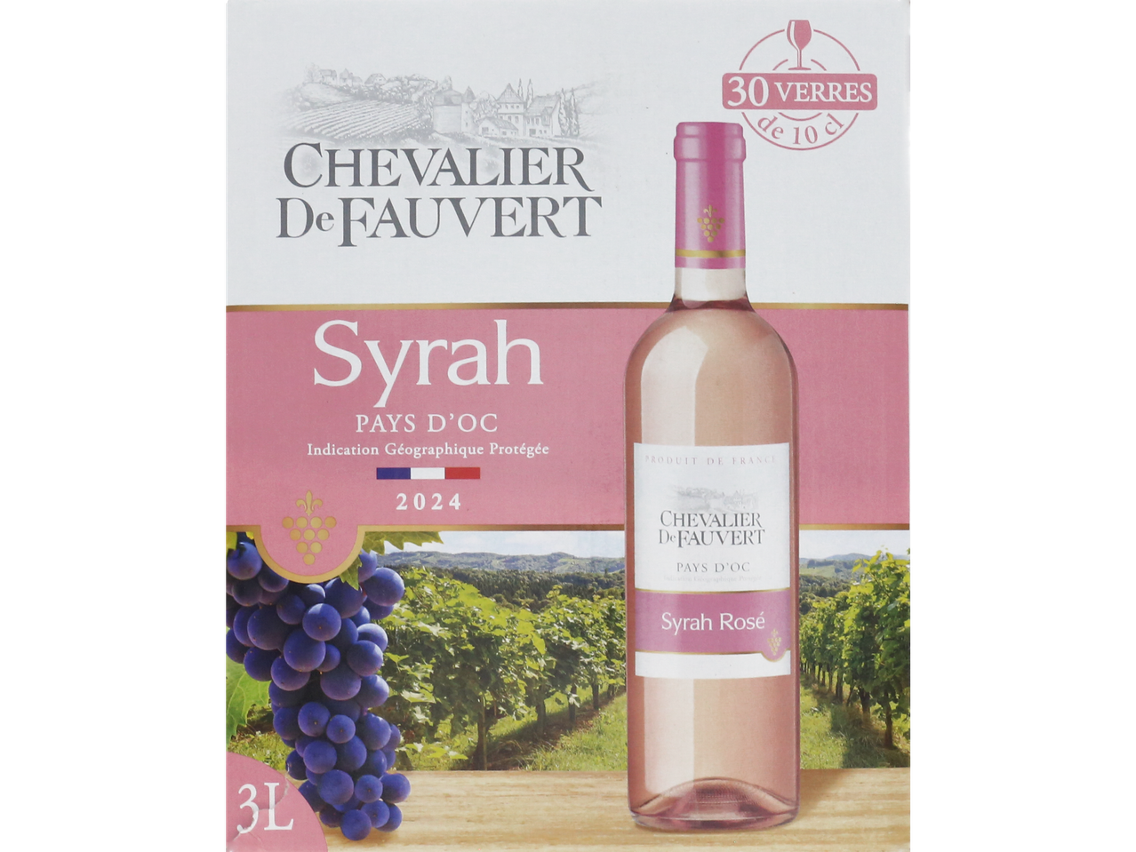 Vin rosé Chevalier De Fauvert Pays d'Oc Syrah en BIB 3L, millésime 2024.
