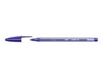 A BIC Cristal Soft ballpoint pen in purple with its cap removed.