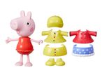 Peppa Pig toy figure with interchangeable yellow raincoat and red coat outfits.