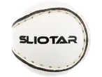 White sliotar with black stitching and the word 'SLIOTAR' printed on it.