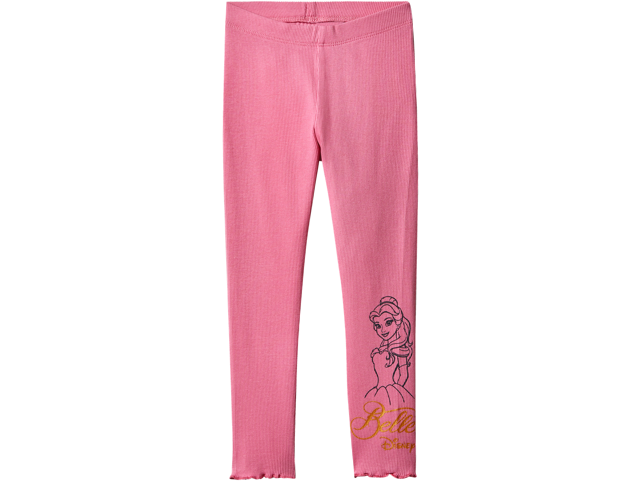 Rožinės briaunotos tamprės su Disney Belle atspaudu.