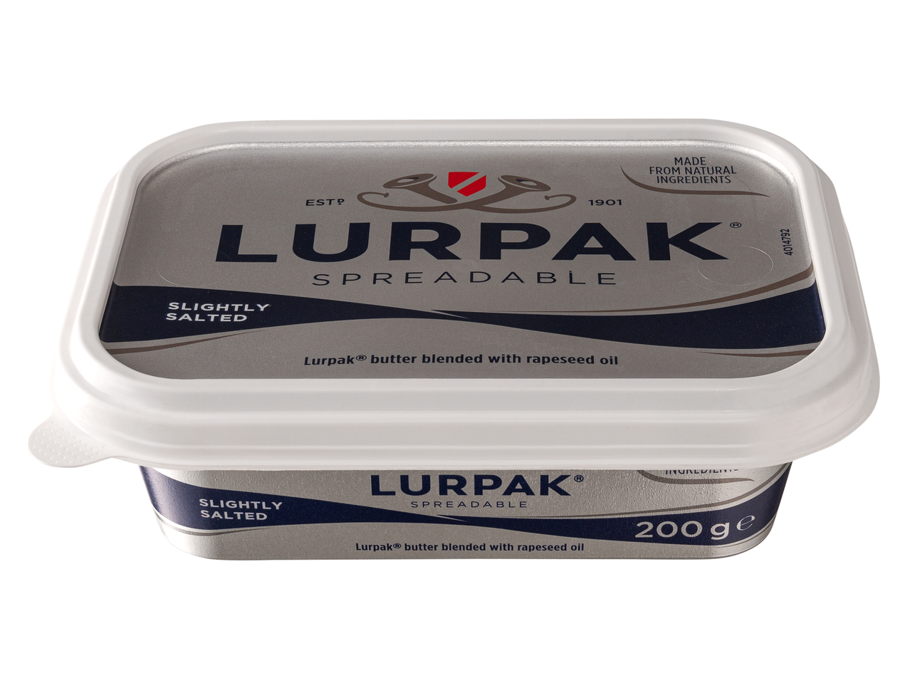Lurpak Kenhető készítmény enyhén sózott vaj repceolajjal, 200g-os tégelyben.