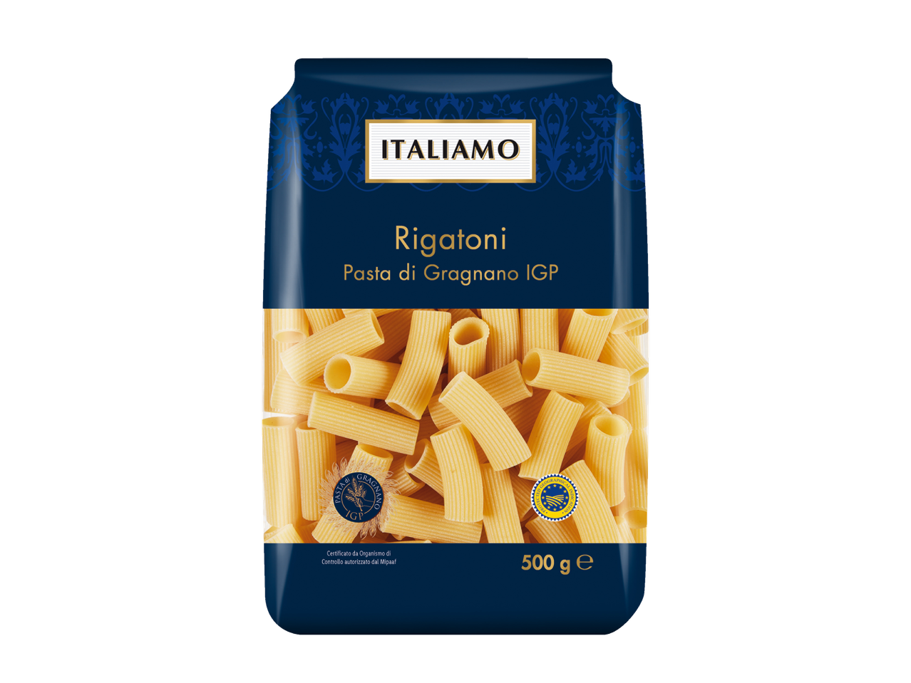 Embalagem de 500g de Rigatoni Pasta di Gragnano IGP Italiamo.