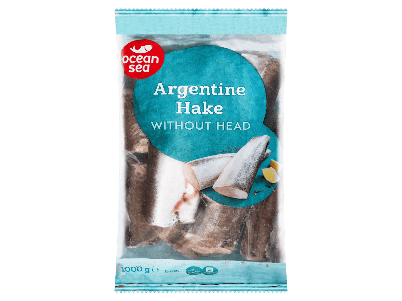 Fagyasztott, fejnélküli argentin hekk 1000 g-os kiszerelésben.