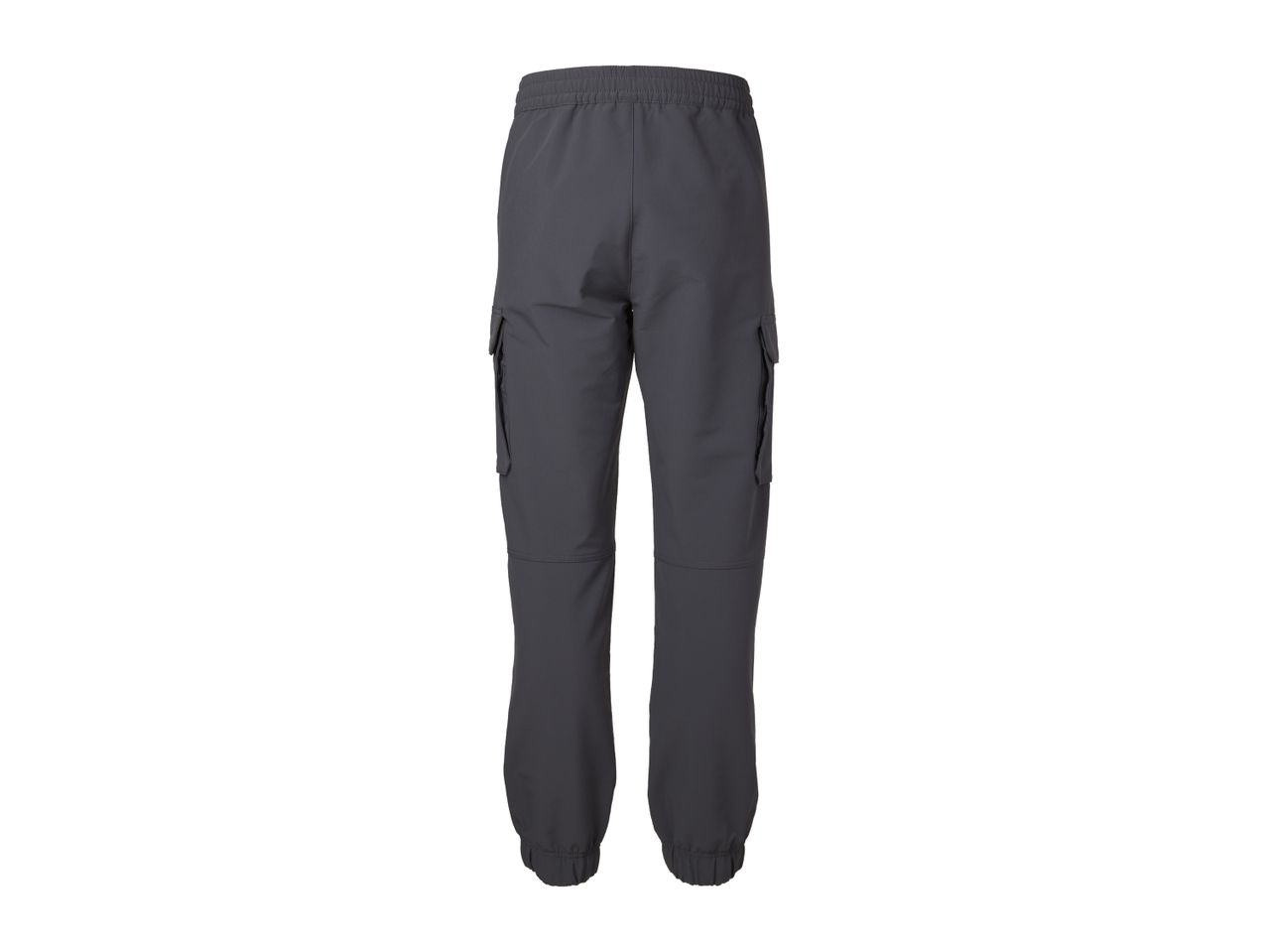 Men's dark grey cargo trousers with elasticated waistband and cuffs