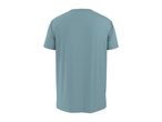 Back view of a plain light blue short-sleeved t-shirt.