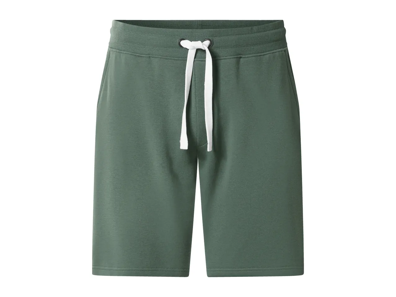 Green men's sweat shorts with a white drawstring