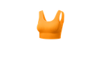 Orange fitted sleeveless top.