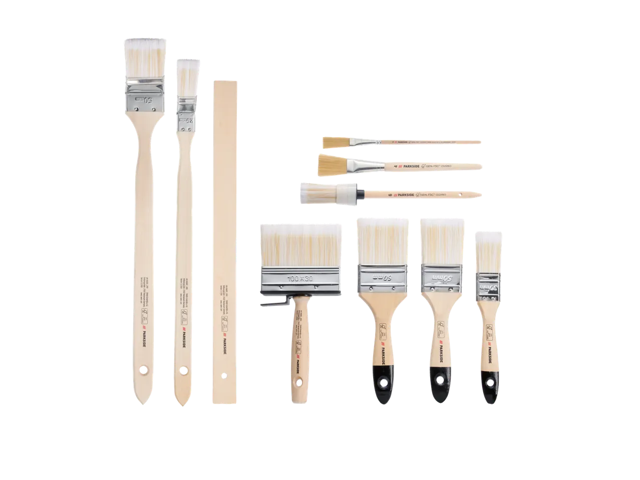 Parkside® Paintbrush Set with various sizes and types, including flat, angled, and round brushes.