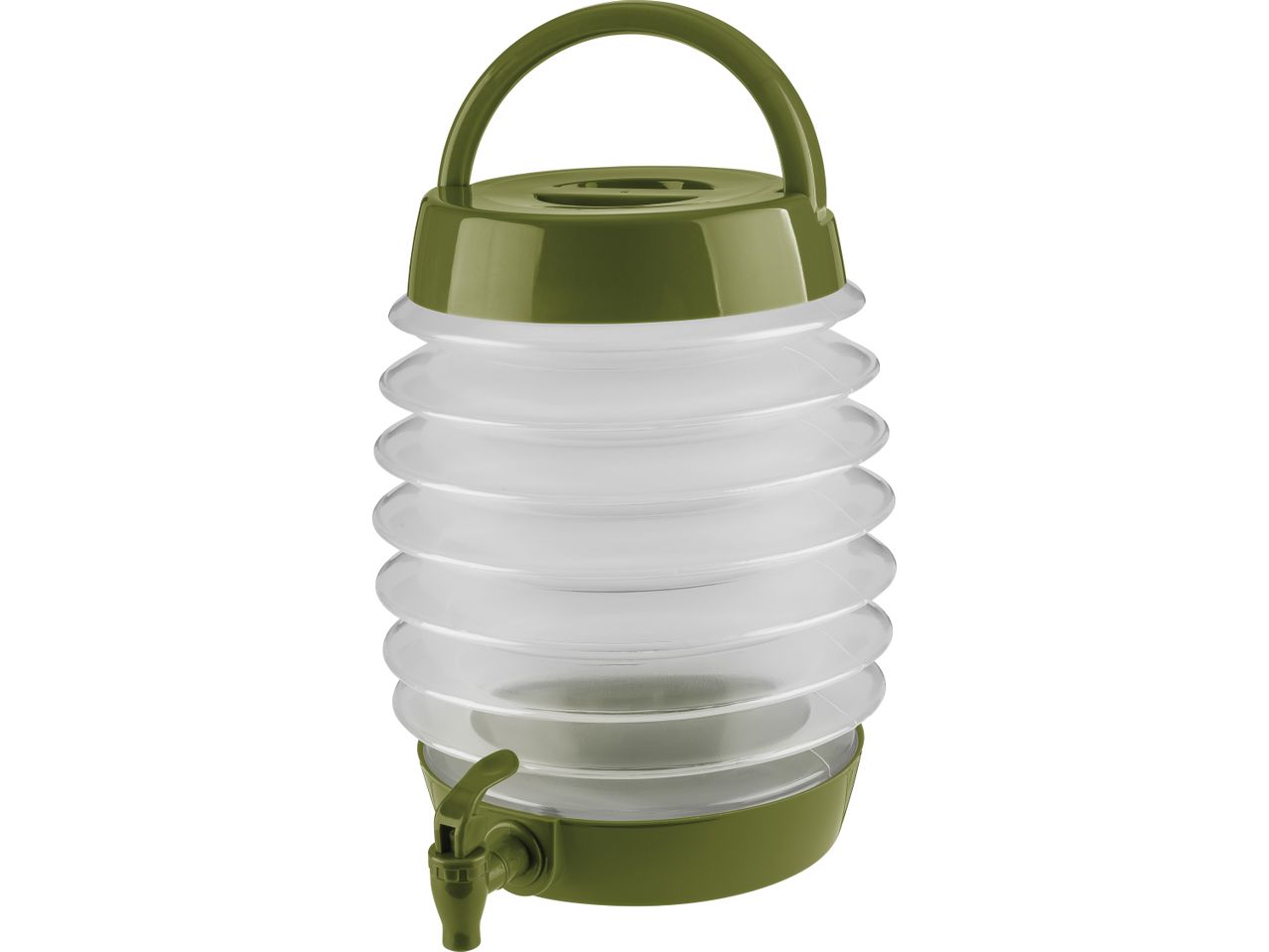 A collapsible, olive-green Drink Dispenser with a handle and spigot.