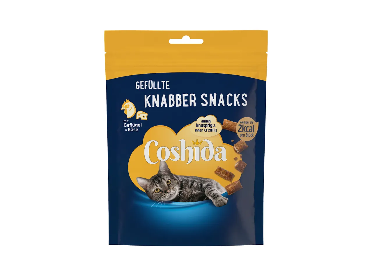 Coshida Gefüllte Knabber Snacks für Katzen mit Geflügel & Käse.