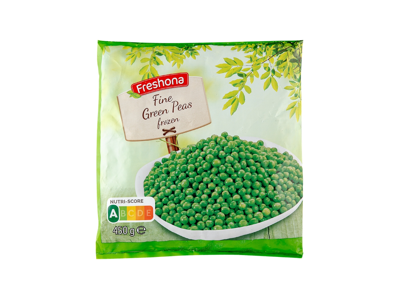Fresona smrznuti grašak u pakiranju od 450 g s Nutri-Score ocjenom A.