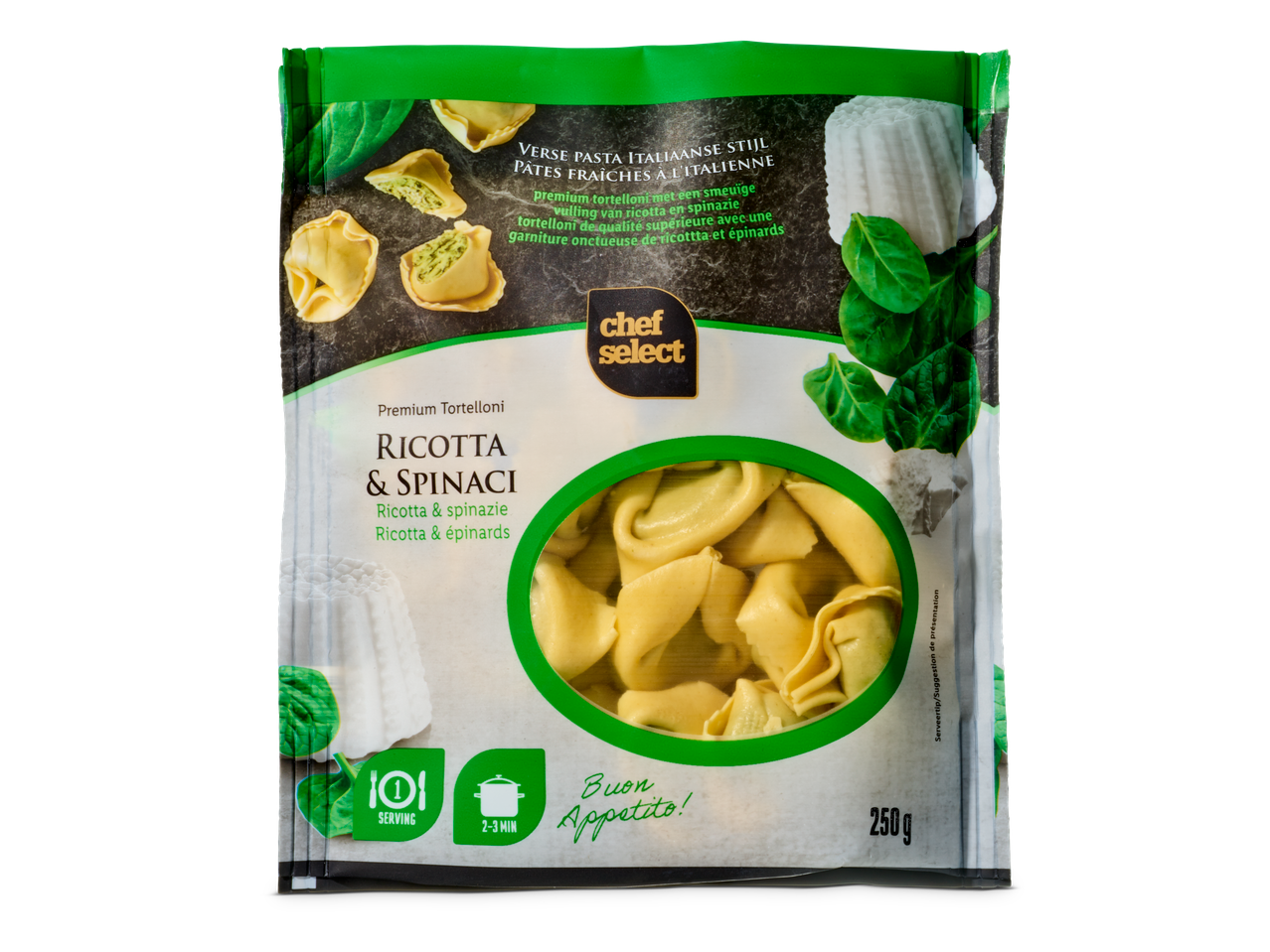 Chef Select ricotta & spinazie tortelloni: Italiaanse stijl pasta.