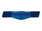 Blue back support belt with textured patterns and two horizontal stripes