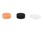 Three polishing pads: orange foam, black foam, and white wool.