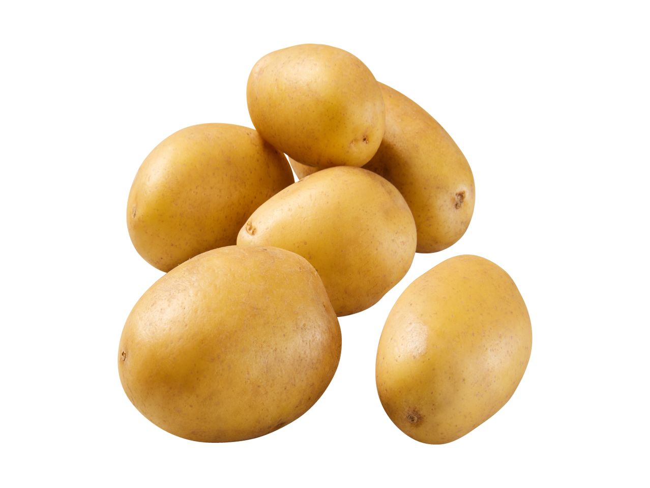 A pile of fresh, unpeeled potatoes with light brown skin.
