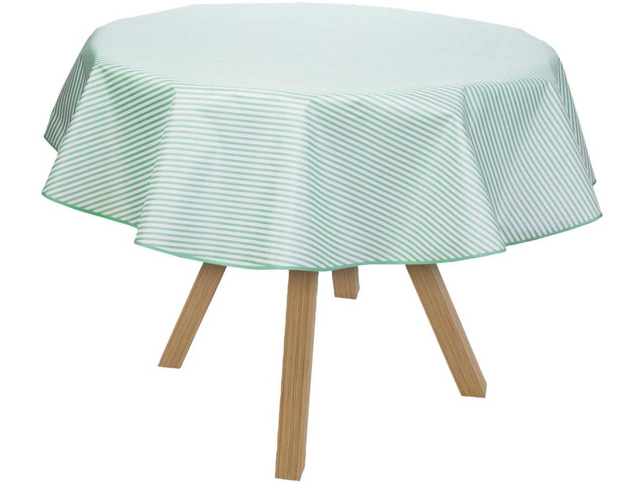 Rohelise-valge triibulise laudlina puidust laual.