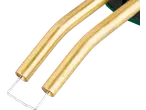 Close-up of two golden heating elements with a white wire connecting them.