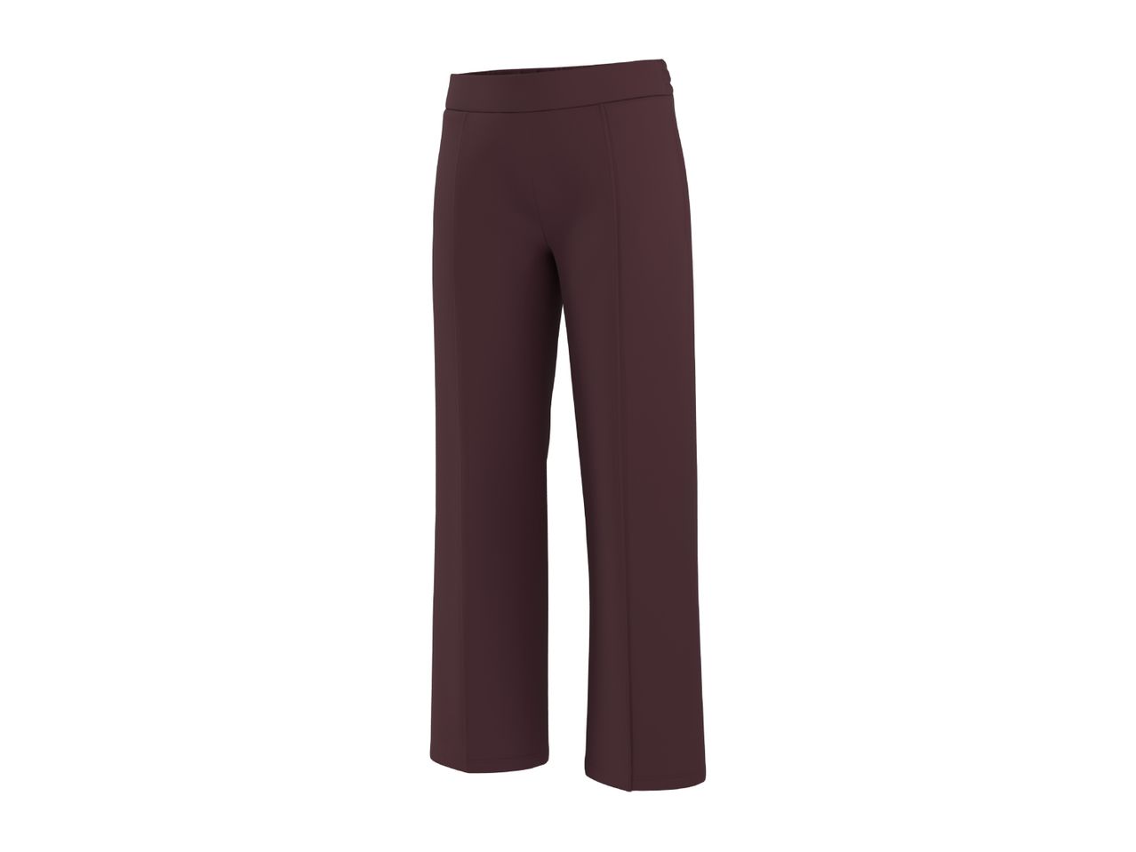 Dark red women's trousers with a wide leg and a flat waistband.
