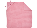 Pink Lupilu baby hooded towel with an embroidered animal face