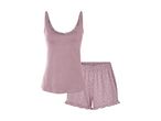 A mauve women's pajama set featuring a camisole and shorts.