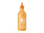 Sriracha mayo sauce in an orange squeeze bottle with a goose logo, 455ml.