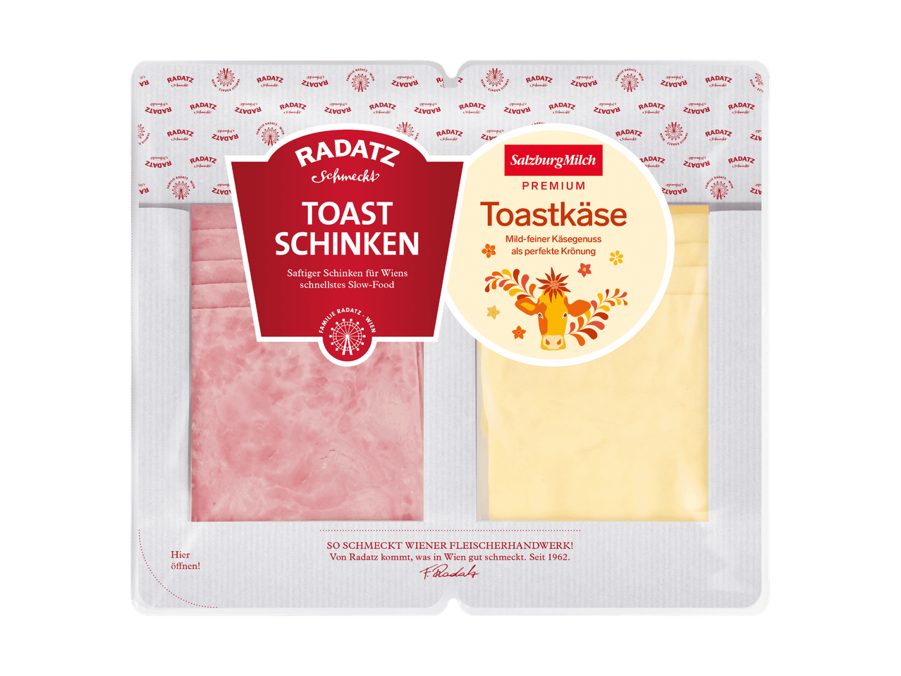 Verpackung mit Toastschinken und Toastkäse, mit dem Slogan „So schmeckt Wiener Fleischerhandwerk!“
