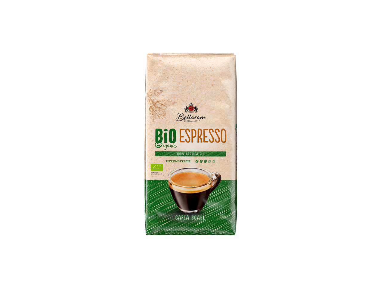 Cafea Bellarom Bio Espresso: organică, 100% Arabica.