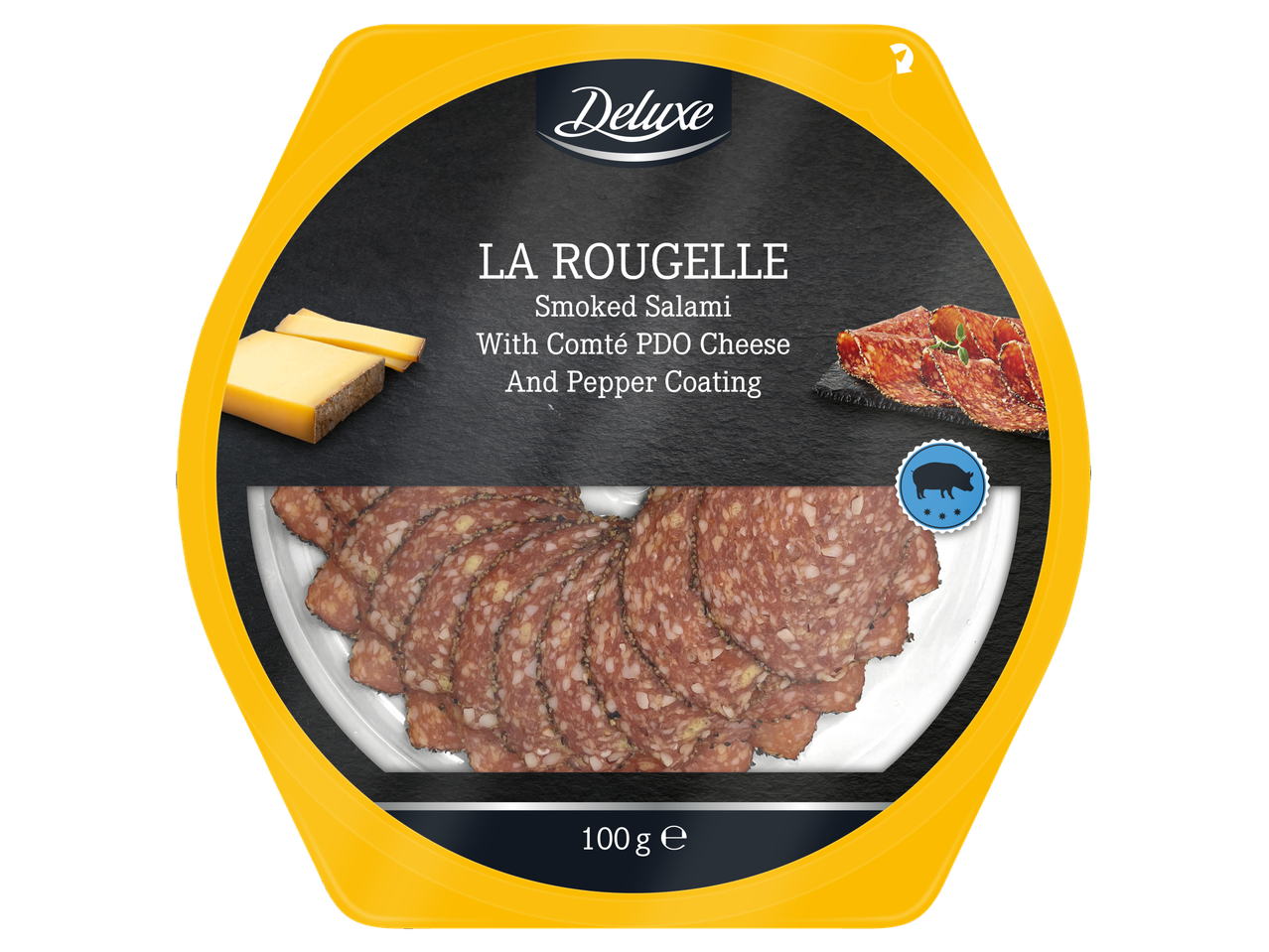 Deluxe LA Rougelle: kūpināta salami ar Comté sieru un pipariem.
