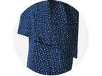 Top și pantaloni bleumarin cu buline albe.
