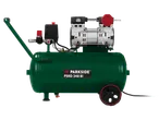 Parkside® PSKO 248 B1 silent compressor, green, with wheels and handle.