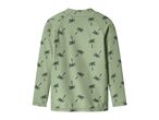 Green long-sleeved rash guard with a dark green palm tree pattern, back view.
