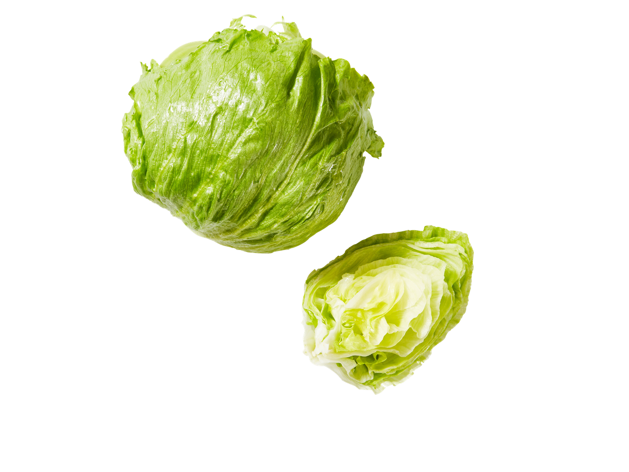 Dvi šviežios aisbergo salotos juodame fone.